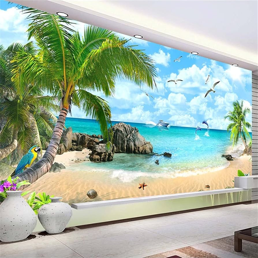 3D Beach Scenery Wall Mural